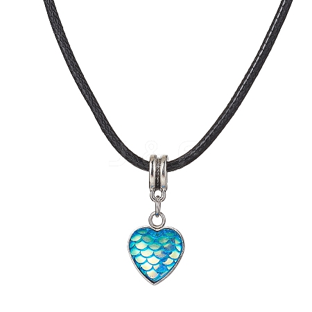 Heart with Fish Scale Shape 304 Stainless Steel with Resin Pendant Necklaces NJEW-JN04571-03-1