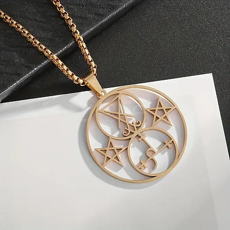 304 Stainless Steel Hollow Witchcraft Pentagram Pendant Necklaces FS-WGCC915-02-1