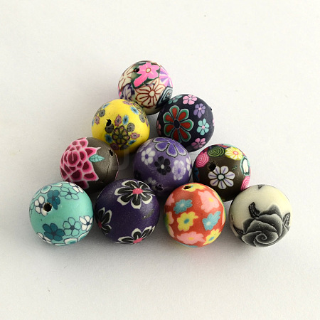 Handmade Flower Pattern Polymer Clay Beads CLAY-Q173-M-1