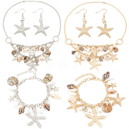   Natural Shell & Starfish Beach Jewelry Set SJEW-PH0001-14-1