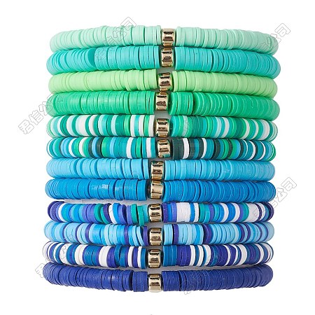 12Pcs 12 Color Polymer Clay Heishi Surfer Stretch Bracelets Set with Plastic Beaded BJEW-JB09547-S-1