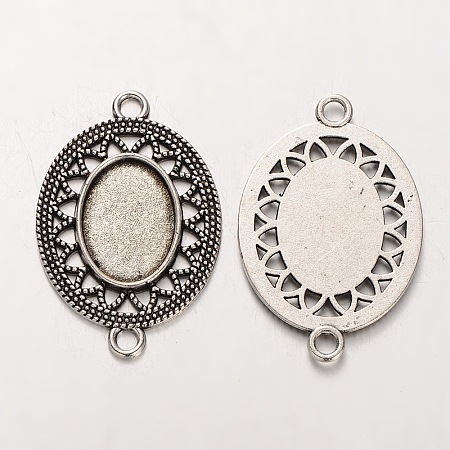 Tibetan Style Alloy Oval Cabochon Connector Bezel Settings LS-PALLOY-J494-09AS-1