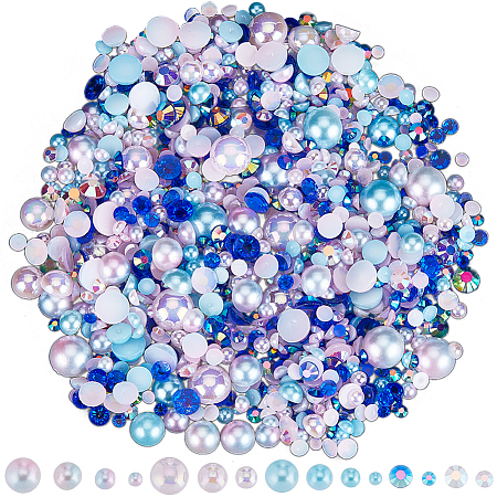 SUNNYCLUE 2 Bags ABS Plastic Imitation Pearl with Resin Rhinestone Cabochon MRMJ-SC0001-20B-1