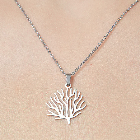 201 Stainless Steel Tree Pendant Necklace NJEW-OY001-67-1