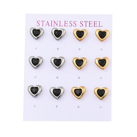 Ion Plating(IP) 304 Stainless Steel Heart Stud Earrings EJEW-C099-13PG-03-1