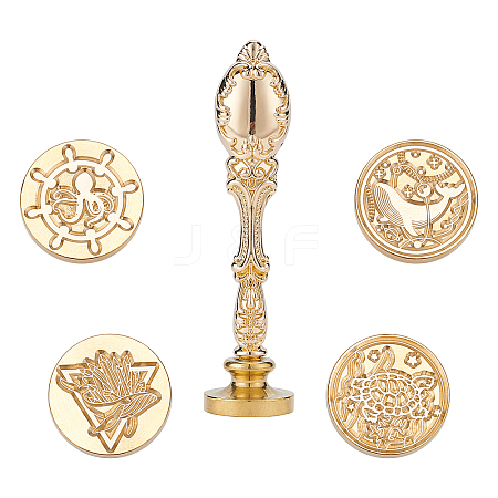 CRASPIRE Alloy Handle and Brass Wax Seal Stamp Head Sets DIY-CP0004-70C-1