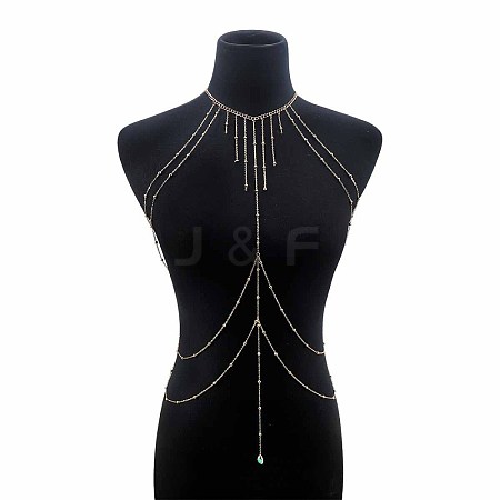 Alloy Full Crystal Rhinestone Layered Sexy Neck Waist Body Chains with Teardrop Tassel WGDF1B2-01-1