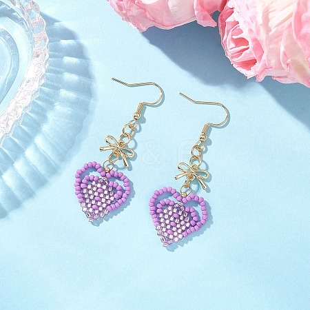 Handmade Glass Seed Beads Heart Dangle Earrings EJEW-MZ00577-01-1