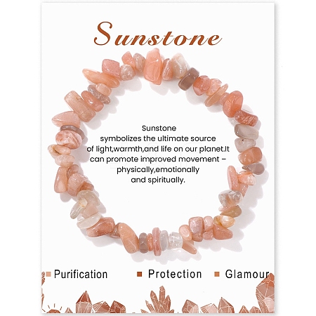 Natural Sunstone Chips Beaded Stretch Bracelets PW-WG309C1-19-1