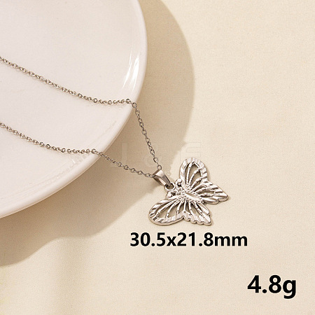 304 Stainless Steel Butterfly Pendant Necklaces CV0613-11-1
