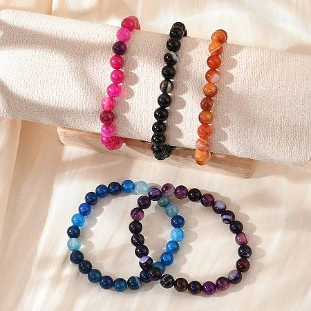 Natural Striped Agate/Banded Agate Beaded Stretch Bracelets BJEW-JB02564-1