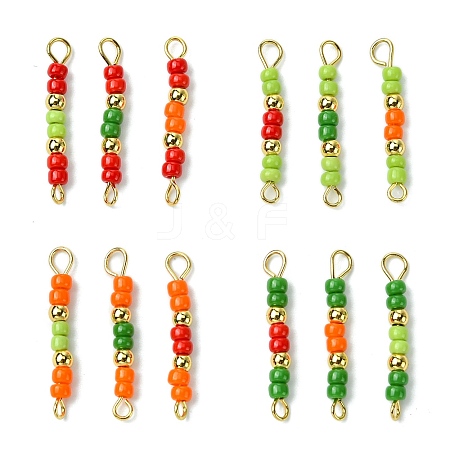 12Pcs 12 Styles Glass Seed Beads & Brass Rondelle Beaded Connector Charms PALLOY-JF03294-1