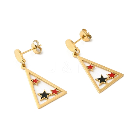 Enamel Triangle with Star Dangle Stud Earrings EJEW-M220-03G-1