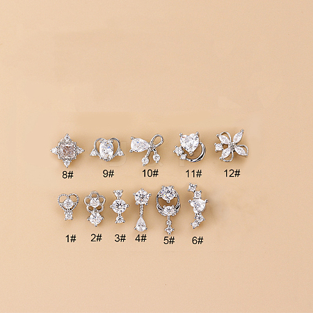 316L Surgical Stainless Steel Micro Pave Clear Cubic Zirconia L-Shaped Nose Rings WGD2F1E-01-1