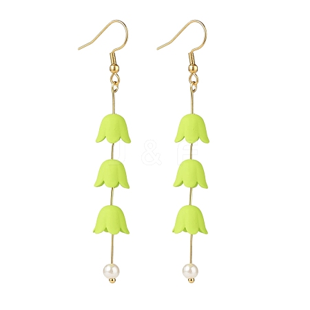 Acrylic Flower with Plastic Pearl Long Dangle Earrings EJEW-JE04941-03-1