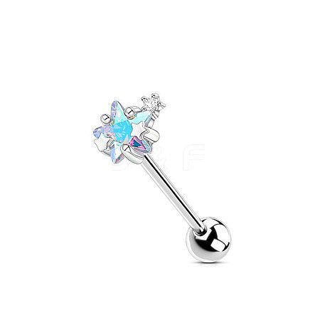 304 Stainless Steel Pave Cubic Zirconia Straight Barbell Tongue Rings FS-WG7AF88-07-1