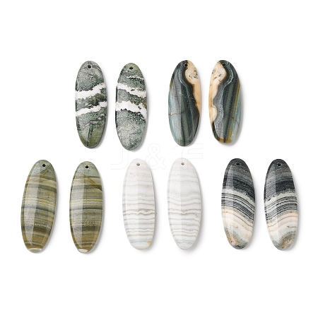 Natural Indian Green Line Jasper Pendants G-Z151-02C-1
