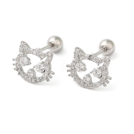 Cat Shape Brass Micro Pave Clear Cubic Zirconia Ear Plug Gauges EJEW-L289-02P-02-1