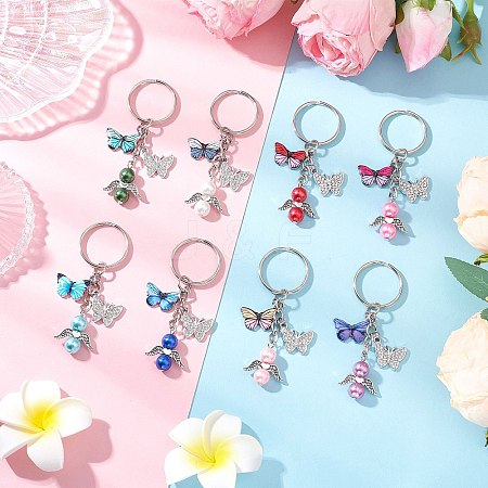 8Pcs Glass Pearl Keychains KEYC-JKC01308-1