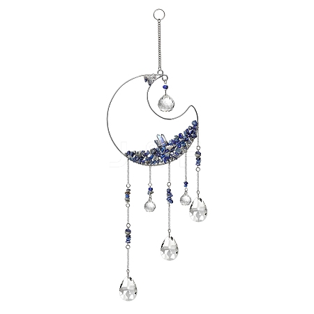 Natural Sodalite Chips Beaded Moon Hanging Ornaments PW-WGFD94D-08-1