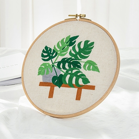 Monstera Leaf Pattern DIY Embroidery Beginner Kit DIY-P077-018-1