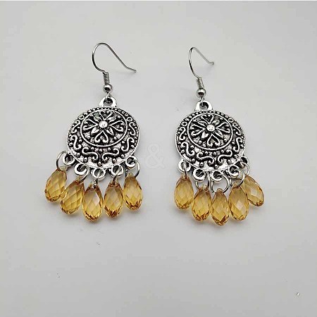 Bohemian Flower Tassel Alloy Pave Cubic Zirconia Dangle Earrings for Women TA8564-2-1