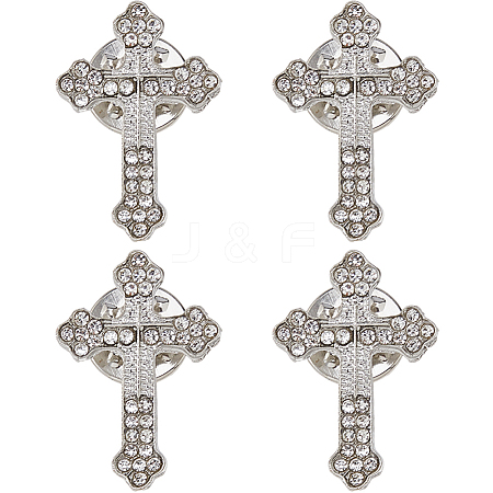 4Pcs Floral Cross Zinc Alloy Rhinestone Lapel Pin Backs for Backpack Clothes JEWB-FH0002-32P-1