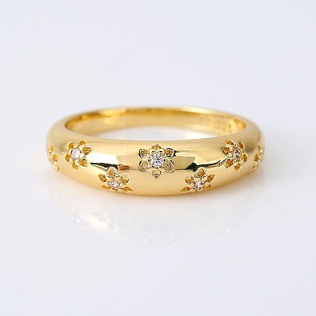 Flower Pattern Brass Micro Pave Clear Cubic Zirconia Finger Rings FS-WGC0799-05-1