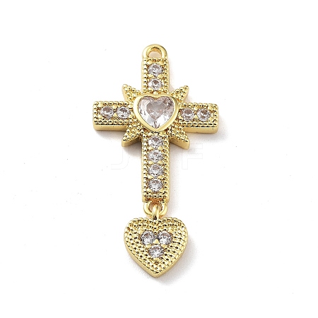 Rack Plating Brass Micro Pave Cubic Zirconia Pendants KK-P247-07G-1