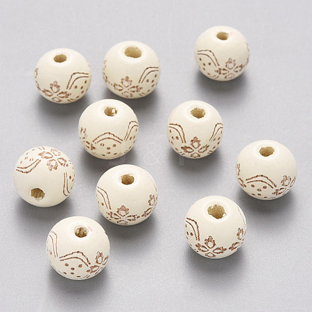 Painted Natural Wood Beads WOOD-N006-03A-09-1