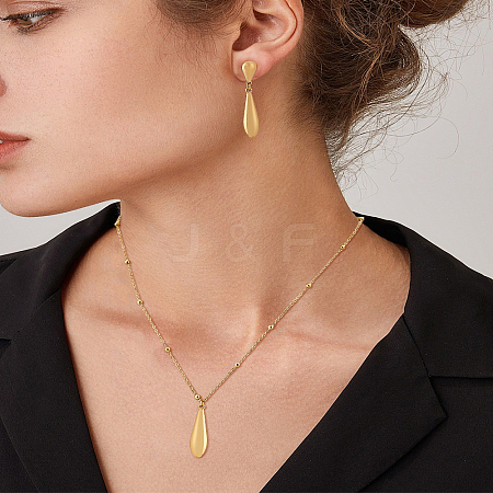 Teardrop Stainless Steel Jewerly Sets. Including Pendant Necklace and Stud Earring SJEW-LP0001-28-1