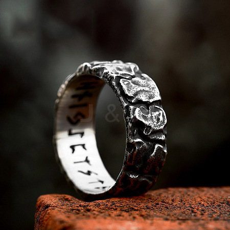 Stainless Steel Odin Norse Amulet Rune Couple Viking Rings for Men Women PW-WG894B0-01-1