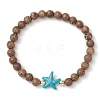Summer Beach Starfish Dyed Synthetic Turquoise & 6mm Round Wenge Wood Beaded Stretch Bracelets for Women BJEW-JB10514-01-1