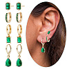 ANATTASOUL 4 Pairs 4 Style Green Cubic Zirconia Teardrop Dangle Leverback Earrings & Rectangle Stud Earring & Hoop Earrings EJEW-AN0001-91-3