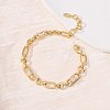 Ring & Paperclip Brass Micro Pave Cubic Zirconia Link Chain Bracelets for Women BJEW-D458-04G-02-1