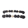 2Pcs Natural Lava Rock Round Beads Stretch Bracelets for Women Men BJEW-JB13054-3