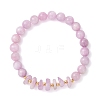 Natural Kunzite & Brass Stretch Beaded Bracelets for Women BJEW-JB14003-3