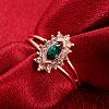 Exquisite Brass Czech Rhinestone Horse Eye Finger Rings for Women RJEW-BB02157-4