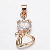 Brass Micro Pave Cubic Zirconia Kitten Pendants ZIRC-P015-17-2