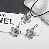 Flower Alloy with Imitation Leather Cord Pendant Necklace & Hoop Earring Sets FS-WGDD3CA-01-1