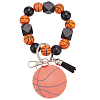 1Pc Printed Acrylic & Faux Suede Tassel Pendant & Wood Bead Keychains HJEW-SP0001-86F-1