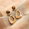 304 Stainless Steel Tiger Eye Stone Oval Dangle Stud Earrings EJEW-R027-02G-1