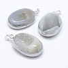 Oval Brass Natural Crystal Agate Pendants G-A136-B09S-1