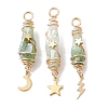 3Pcs 3 Styles Electroplated Natural Quartz Crystal Copper Wire Wrapped Pendants PALLOY-JF02586-06-1