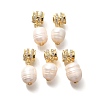 Rack Plating Brass Clear Cubic Zirconia and ABS Imitation Pearl Pendants KK-M298-04G-1