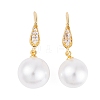 Rack Plating Brass Cubic Zirconia ABS Pearl Earring Hooks EJEW-S219-16G-02-1