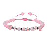 Natural Rose Quartz Round Beads & Chips Braided Bead Bracelets for Women Men MK7724-13-1