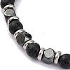 Natural Lava Rock & Magnetic Synthetic Hematite Round Beaded Bracelet X-BJEW-P339-02P-08-2
