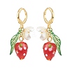 Lampwork Strawberry with Plastic Pearl Flower Dangle Leverback Earring EJEW-TA00130-3