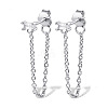 Rhodium Plated Platinum 925 Sterling Silver Chains Front Back Stud Earrings PA4661-8-1